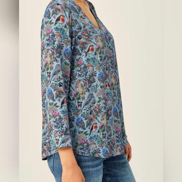 J. Jill Printed Satin V-Neck Popover Blouse Top Shirt Bird Floral Print XL NEW - Picture 3 of 7